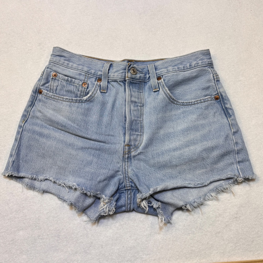 Levi's 501 Original Cut Off Shorts Womens 27 Light Blue High Rise Frayed Denim